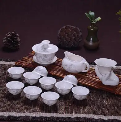 Travel Tea Sets Chinese Portable Ceramic Bone China teaset Gaiwan Teacup Porcelain Tea Cup The Kung Fu Teapot Set 14 Pcs