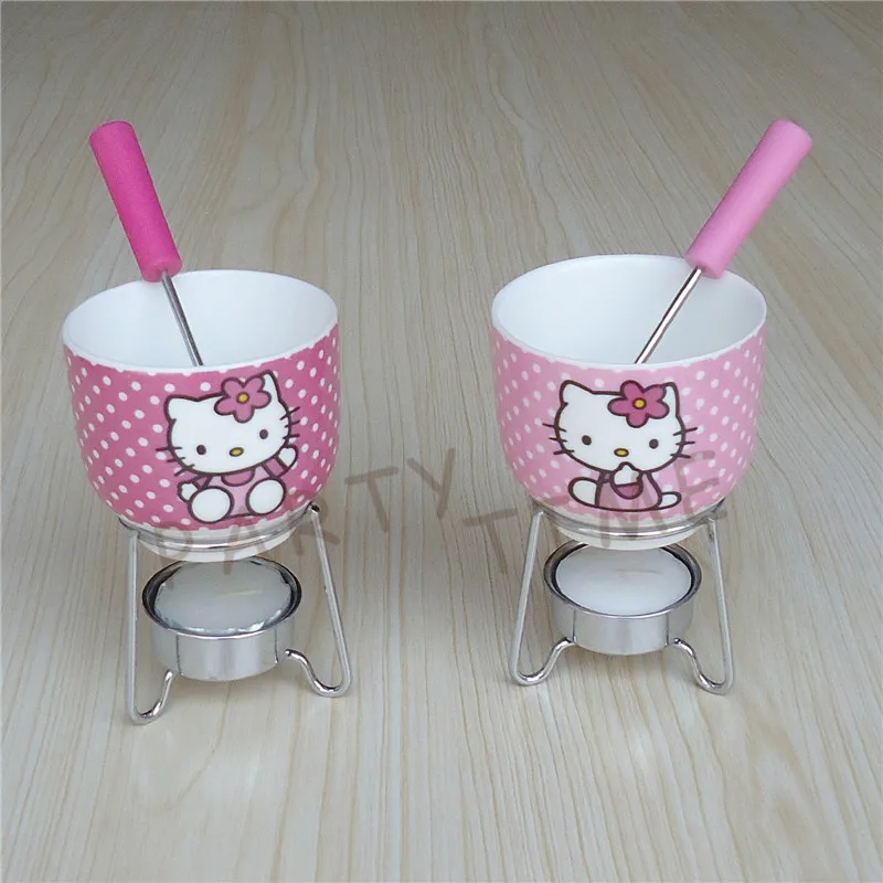 

Ceramic mini chocolate fondue set, cute cartoon cheese ice cream cup