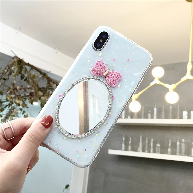 

Lovely Bow Tie case for iPhone 6 6s 7 8 X XS Glitter Mirror Phone Cases for iPhone 6 6s 7 8 Plus Makeup Phone Cover for Girl