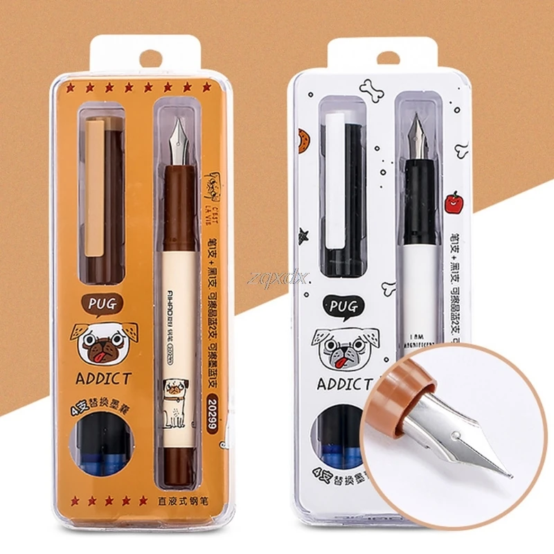 Fountain Pen With Box Gift Set Medium Nib Blue Ink Smooth Writing + 4pcs ink Z07 Drop ship