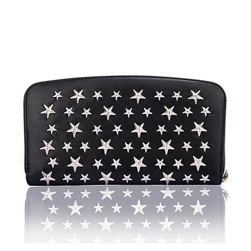 

New five-pointed star rivet wallet leather long zipper multi-card wallet neutral horizontal square large-capacity clutch