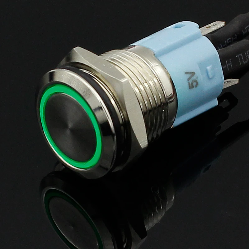 Металлический кнопочный переключатель 5 в 12 В 24 В 220 В, светильник 16 мм с плоской головкой, моментальная перезагрузка, водонепроницаемый светодиодный кнопочный переключатель из металла