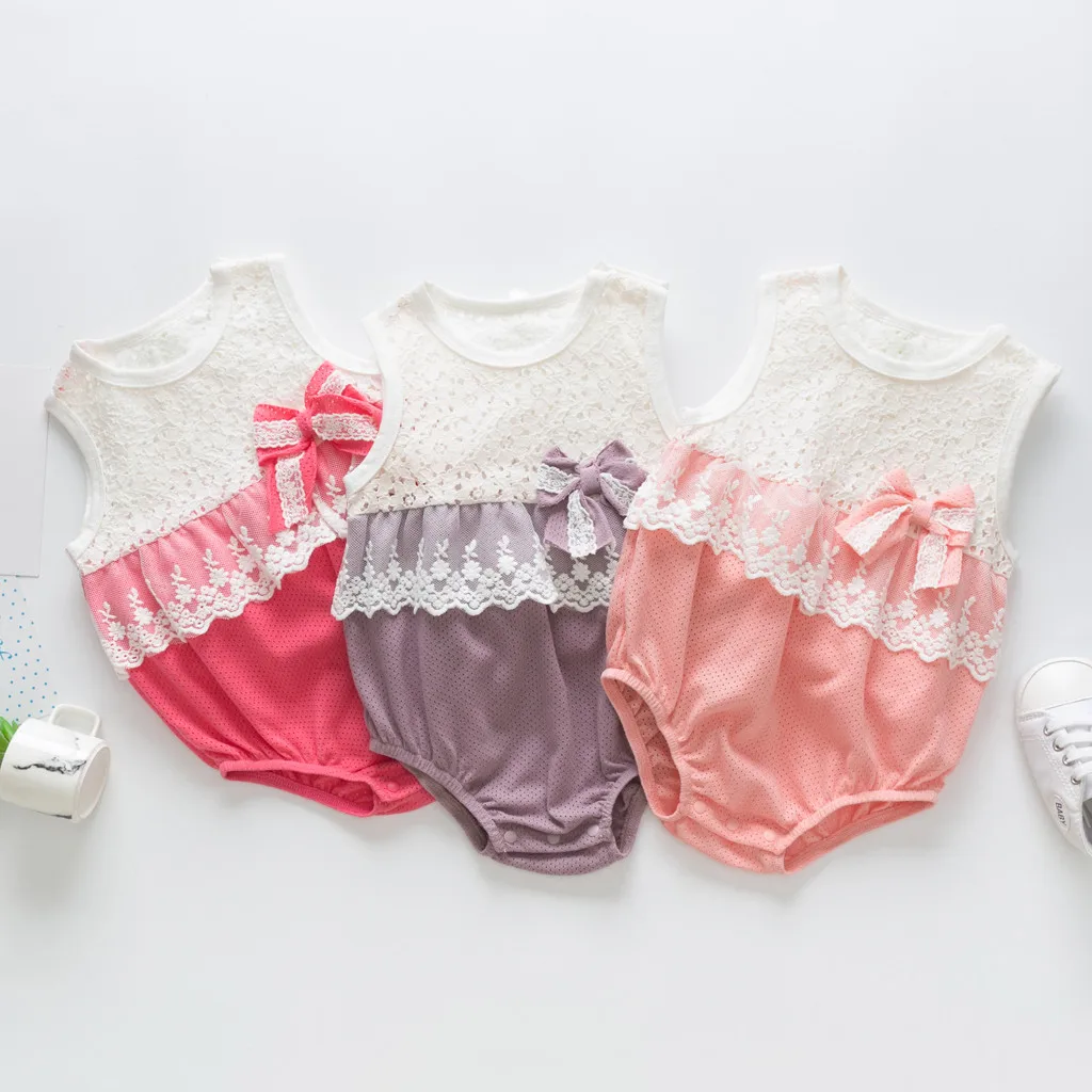 MUQGEW одежда для маленьких девочек новорожденных детская одежда для девочки круглый вырез кружева бантом без рукавов костюмы Боди
