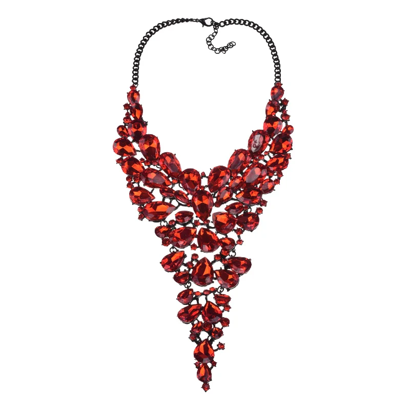 JERPVTE роскошный тренд красный цвет кристалл длинное эффектное ожерелье Collor Модные женские ювелирные изделия кулон ожерелье аксессуары