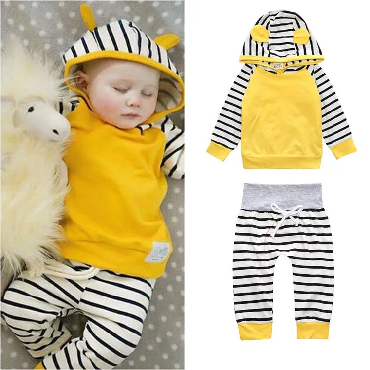 Модная одежда для малышей Комплект одежды для девочек длинные рукава с капюшоном Swearshirts + Штаны 2 шт. Infant Bebe комплекты одежды для девочки