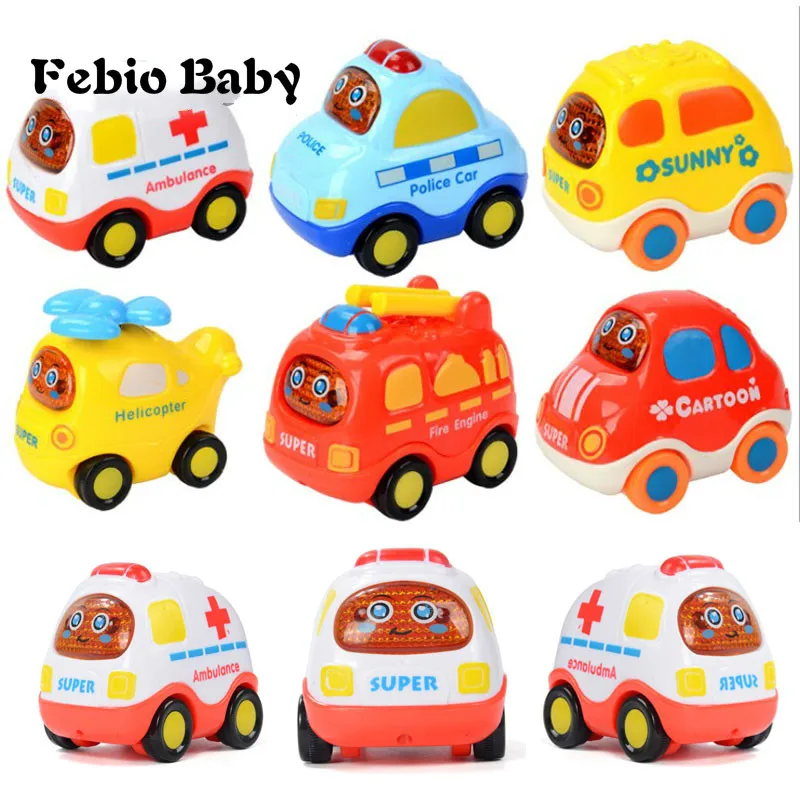 

2019 Brand New 6pcs/Set Toy Vehicle Baby Cartoon Toy Car Inertial Back Helicopter Police Taxi Minibus Ambulance Children Gift