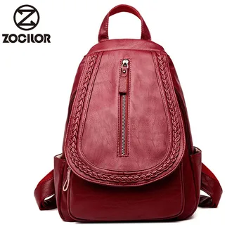 

2019 Women Backpack high quality PU Leather Backpacks Female Feminine Casual Large Capacity Vintage Weaving Shoulder Bags