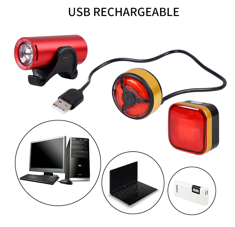 Excellent WEST BIKING Bike Light Sets Ultralight Front + Rear Lights USB Charging Safety Cycling Lamp Taillight Flash Bicycle Headlight 14