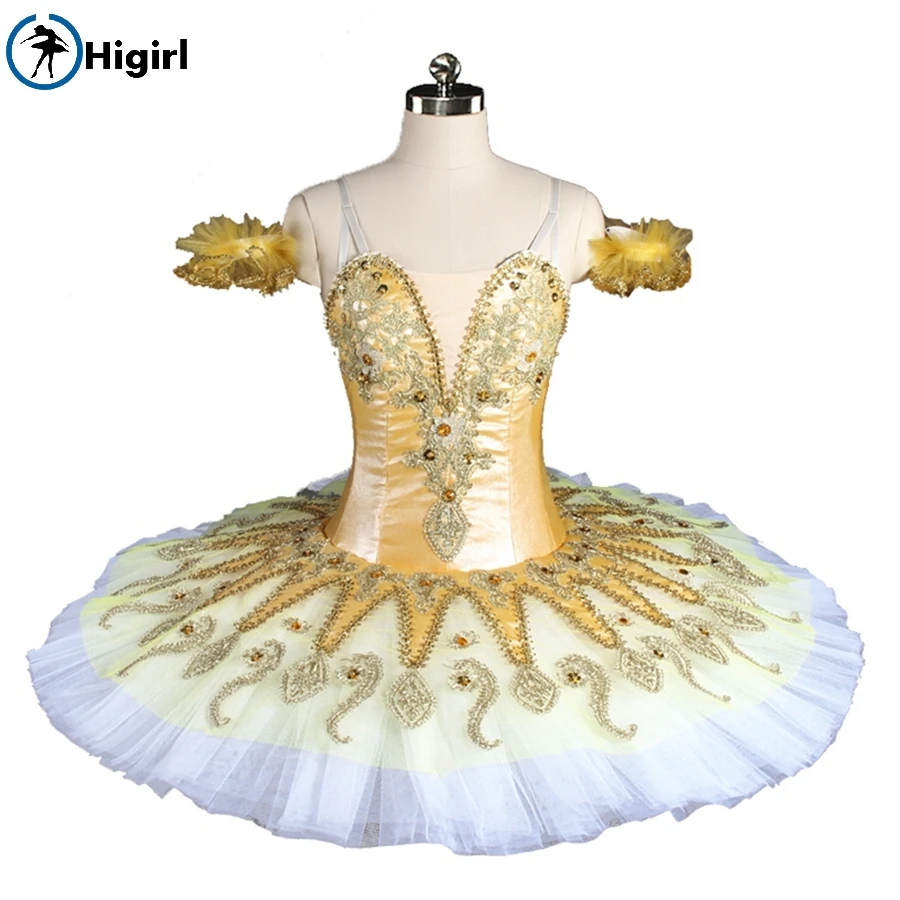 Yellow Fairy With White Tulle Professional Pancake Nutracker Tutus Women Sugar Plum Fairy Stage Costumes Tutu BT9134E