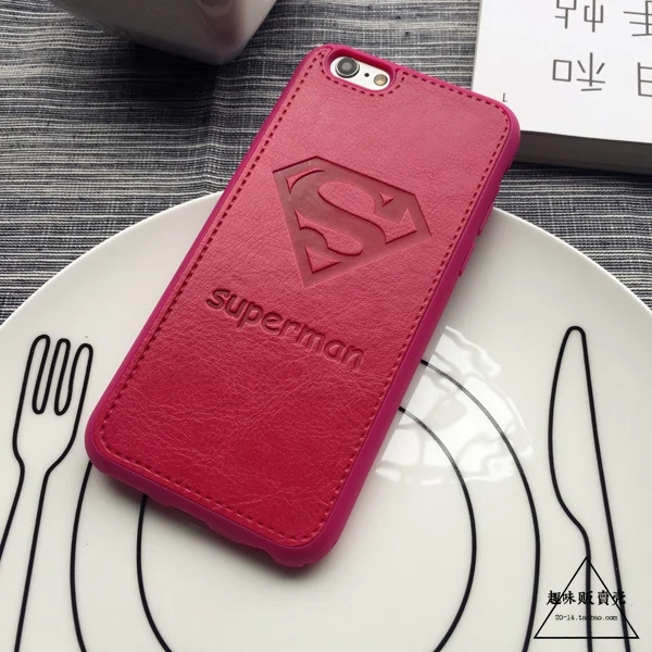 3D текстурированная мягкая кожа PU Супермен Marvel супер пара чехол для телефона для iphone 6 6s 6plus 7 8 plus чехол для iphone 10 X coque - Цвет: Красный