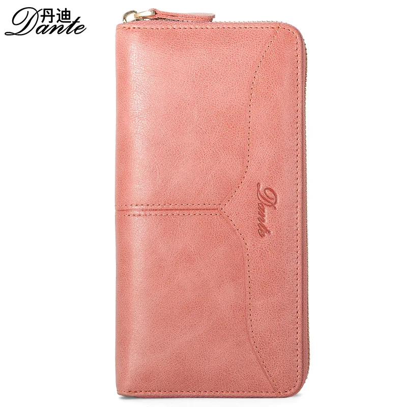 

Dante Retro Pink Red Color Wallets 100% Genuine Cowhide Leather High Quality Women Long Wallet Coin Purse Vintage Designer Male