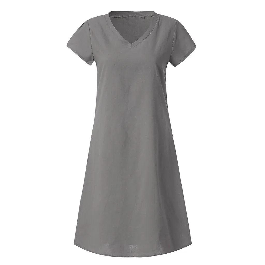 Women Dress Plus Size Dresses Womens Loose Summer Style Feminino Vestido Cotton Casual Big Size Ladies Dress Boho Sundress#40 - Цвет: Gray