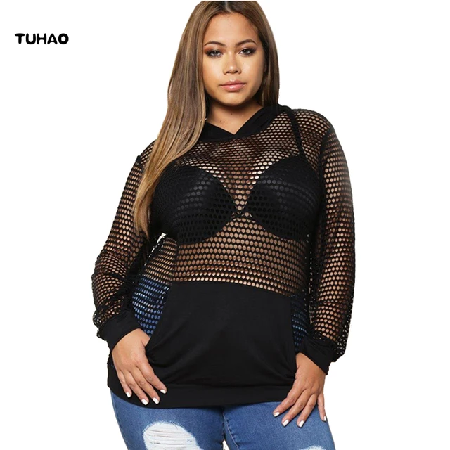 Plus size mesh hoodie Clearance
