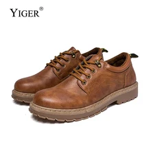YIGER/Новинка; мужские рабочие ботинки; мужские ботинки мартинс в стиле ретро; повседневные ботинки; мужские трендовые ботинки в британском стиле; кожаные туфли на шнуровке; Мужская обувь; 0303