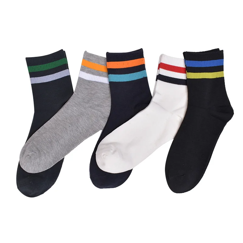 0 Pairs Men Socks Stripe solid color Cotton Breathable Male Middle Socks trend New SpringAutumn Soft 2019 Men's Clothing