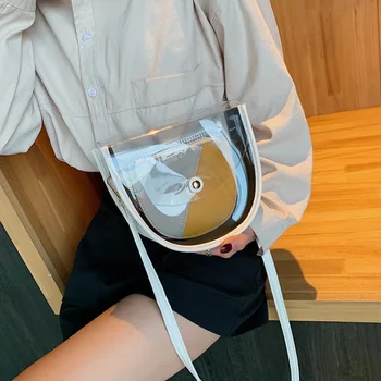 

Women Waterproof Transparent Single Shoulder Bag Stiching Color Handbag for Summer New