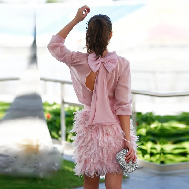 

Blush Pink Dress Cocktail vestidos de coctel Knee Length 2019 Cocktail Dresses 34 Sleeves vestido coctel Cocktail Gowns Women