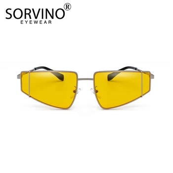 

SORVINO Retro Shades For Women Triangle Cat Eye Sunglasses Men Brand Designer Cateye Sun Glasses Fashion Yellow Oculos P372