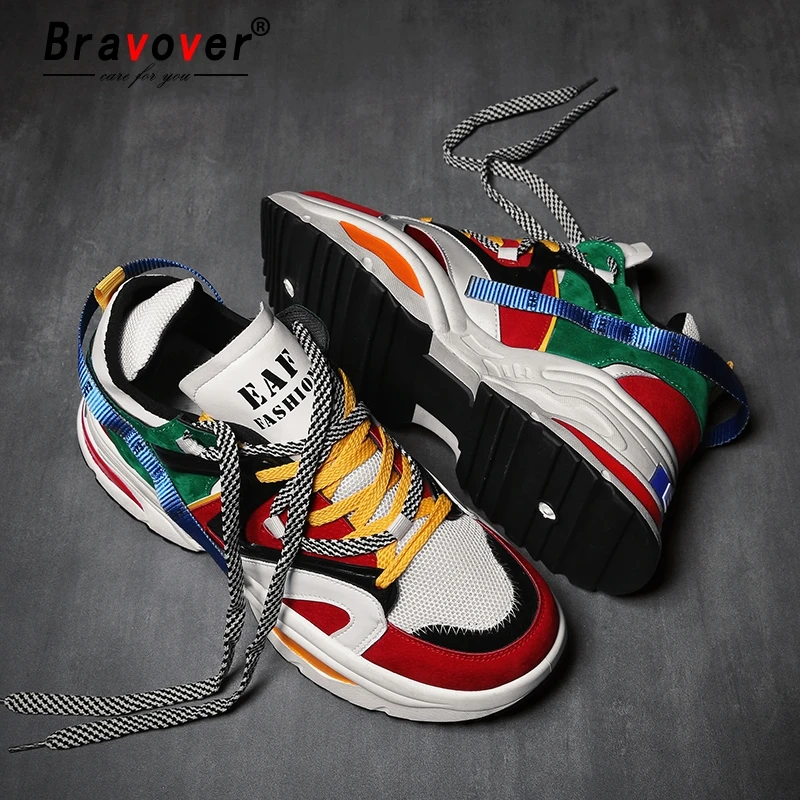 

New Men Fashion Clunky Sneakers Men Running Casual Suede And Mesh Stitching Shoes Male Trainers Outdoor Colourful Dad Shoes