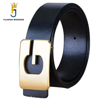

FAJARINA Top Quality Cowhide Belt Retro Letter Brass Slide Buckle Metal Genuine Leather Belts for Men Jeans 3.8cm Wide N17FJ4