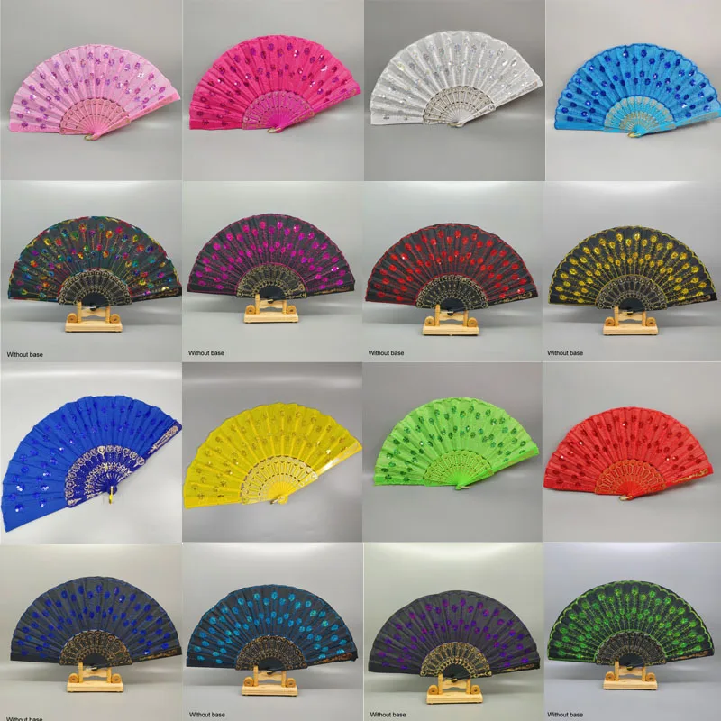 

Plastic Bone Sequins Summer Accessory Chinese Style Embroidery Carved Hand Fan Tail Feather Home Decor Crafts Print