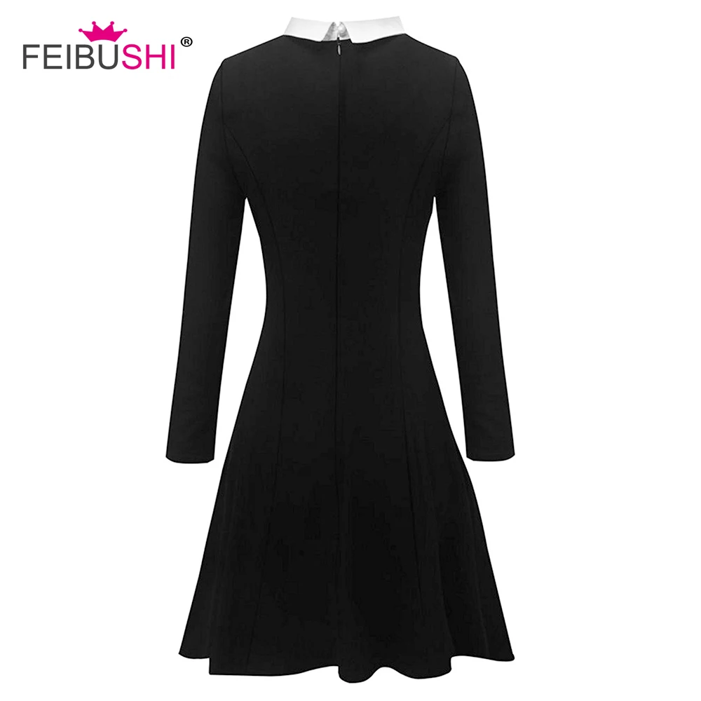 Женское платье с длинным рукавом FEIBUSHI белое офисное в стиле Питера и школы зима