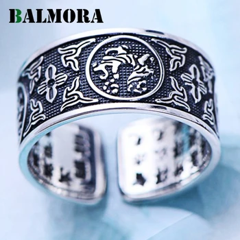 

BALMORA 100% Real 999 Pure Silver Animal Open Rings for Men Vintage Fashion Thai Silver Buddhism Ring Jewelry Gift JWR056085