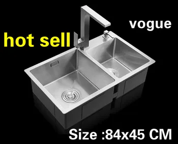 Cheap Free Shipping Apartment Kitchen Manual Sink Double Groove Food Grade 304 Stainless Steel Hot Sell Big 84x45 CM