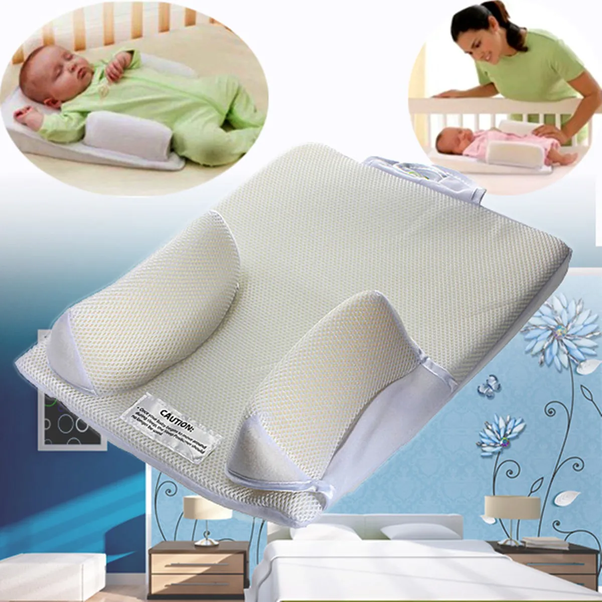 Green YOUTHINK Baby Pillow Cotton Breathable Infant Prevent Flat Head Anti Roll Pillow Sleeping Positioner Infant Head Protection Cushion for Newborn