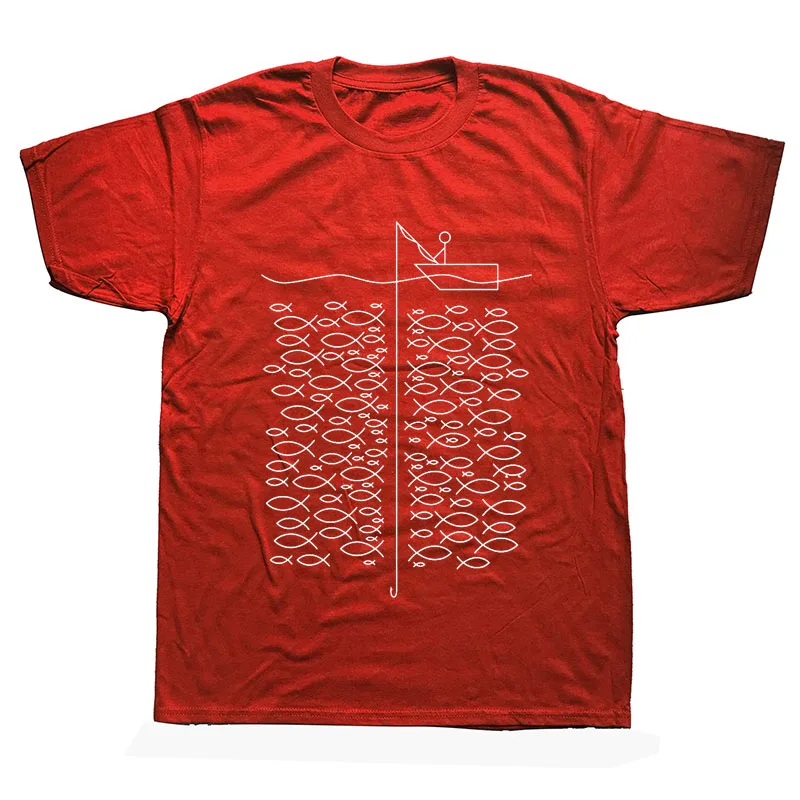 Fishinger Мужская хлопковая футболка с коротким рукавом и круглым вырезом, новинка, футболка с принтом рыбака, модные хип-хоп футболки хип хоп - Цвет: RED