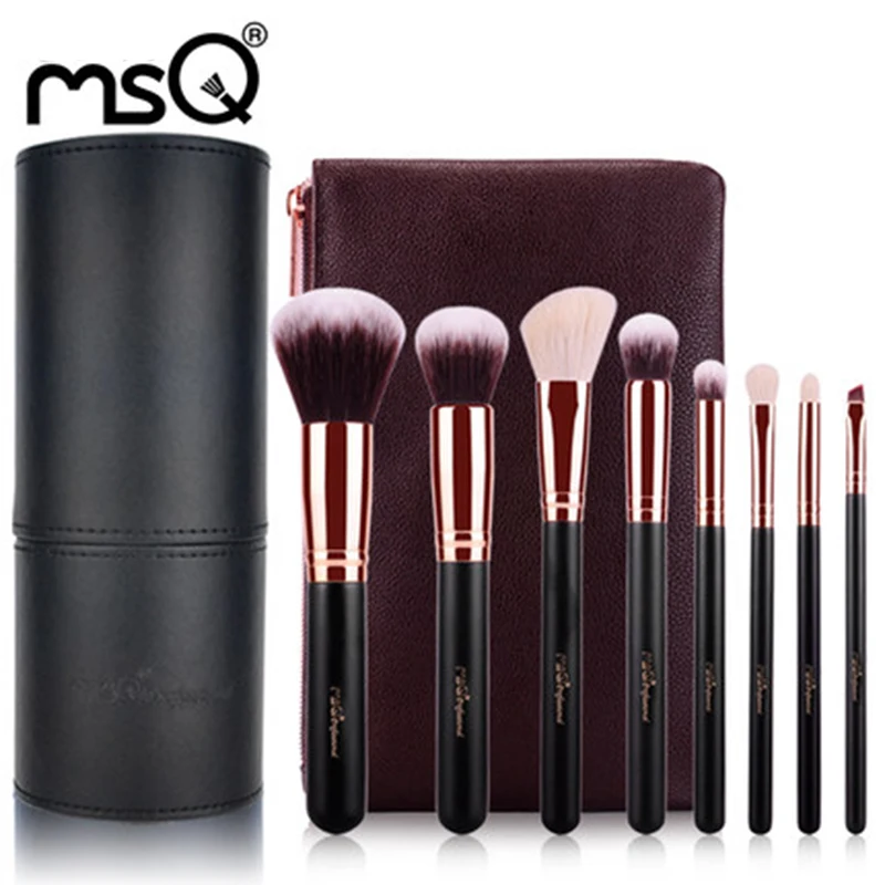 

MSQ Black 8Pcs Brushes Set Professional Soft Makeup Foundation Brush For Eye Face Shadows Lip Liner Powder Make Up Tools Bag