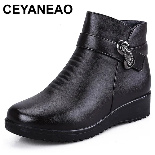 여성을 위한 스타일리시하고 따뜻한 زم계 부츠: CEYANEAO2019 가죽 발목 웨지 부츠 추천