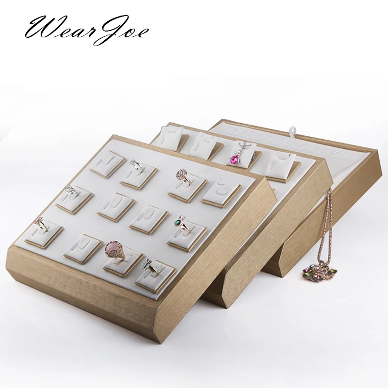 Quality Wooden Jewelry Display Trays PU Leather Stackable Rings