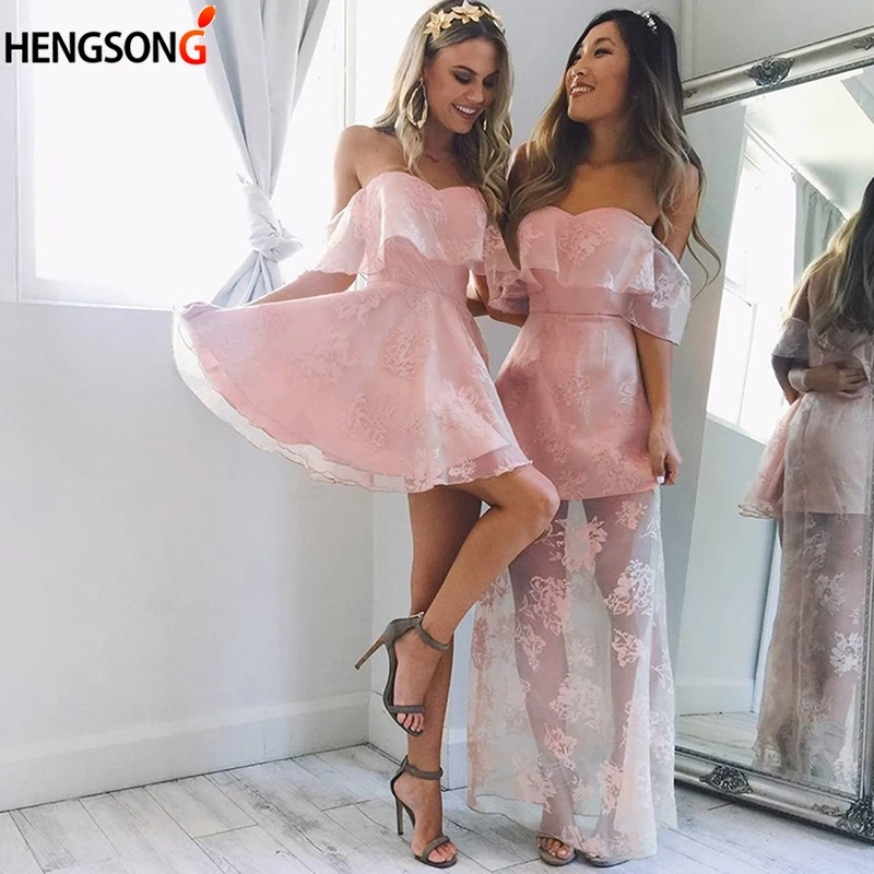

Ruffles Womens Dresses 2018 Sexy Off The Shoulder Lace Slash Neck Short Sleeve Mini Dress Ladies Backless Party A-Line Dresses