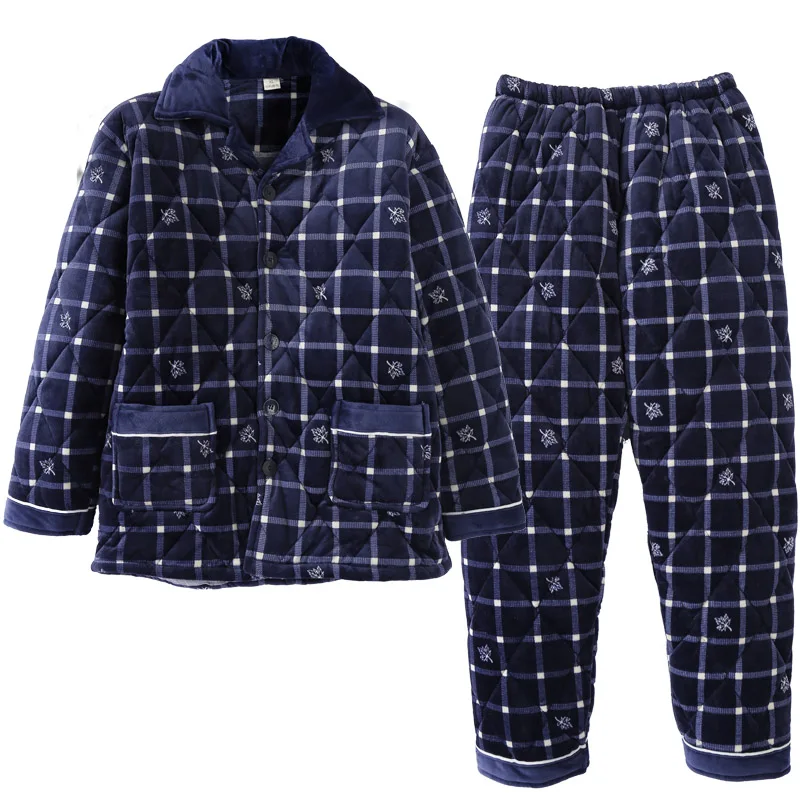 Мужская Пижама пижамы костюмы зима трехслойный стеганый толстый коралловый флис теплая одежда для сна Ночной костюм Мужская одежда для сна