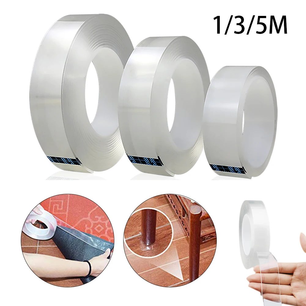 

1/3/5M Transparent Nano Magic Tape Double-sides Adhesive Tape Sticker Traceless PU Waterproof Electical Tape For Home Repair