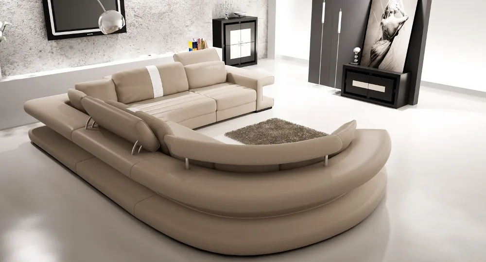 Современный угловой кожаный диван с секционной гостиной набор диванов|sofa