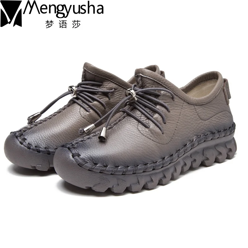 

2017 Spring Women Genuine Leather Shoes,High Quanlity Lace Up Handmade Soft Comfortable Single Flats Shoes Women Casual Shoes