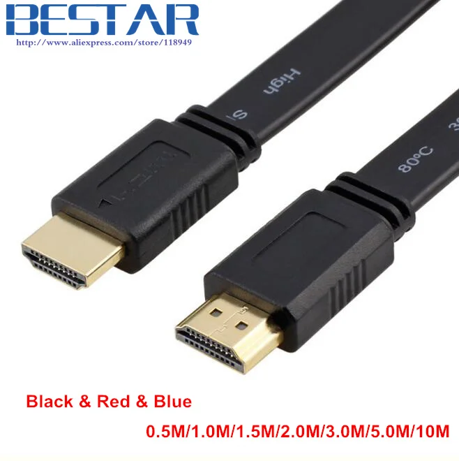 Красный черный синий HDMI к кабель 0 5 м 1 2 3 10 разъем Папа-папа плоский Кабо 1ft 2ft 3ft