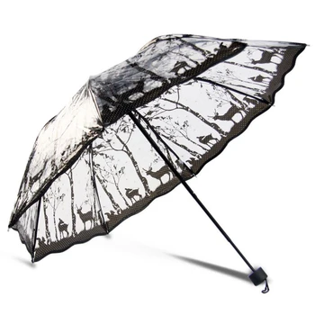 

Transparent Umbrella Women Rain Three-fold Thick Paraguas Plastic Clear Lace Parasol 2016 New Fashion 8 Ribs Girls Umbrella