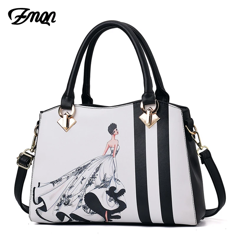

ZMQN Handbag For Women 2018 Famous Designer Brand Bag Women Leather Handbag Panelled Lady Shoulder Bag Girls Printing bolso B713