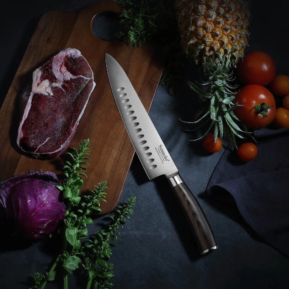 SUNNECKO 8," нож шеф-повара Santoku, кухонные ножи для нарезки, немецкие 1,4116 стальные лезвия, цветные деревянные ручки, подарок