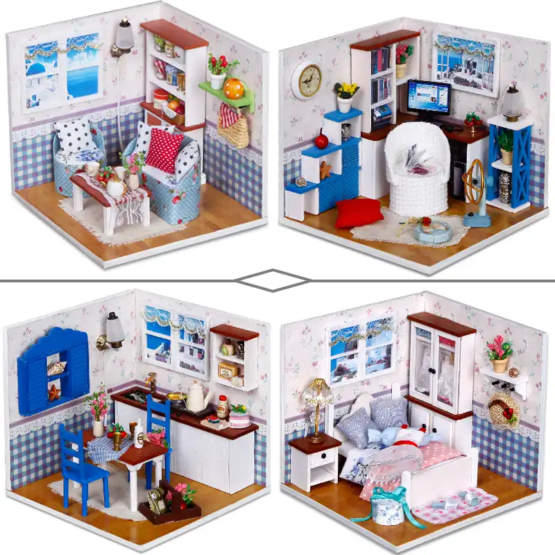 Diy家具ミニチュアドールハウス 3dモデル木造住宅のおもちゃminiaturasドールハウスダストカバーとカラーボックス子供のための ドールハウス Aliexpress