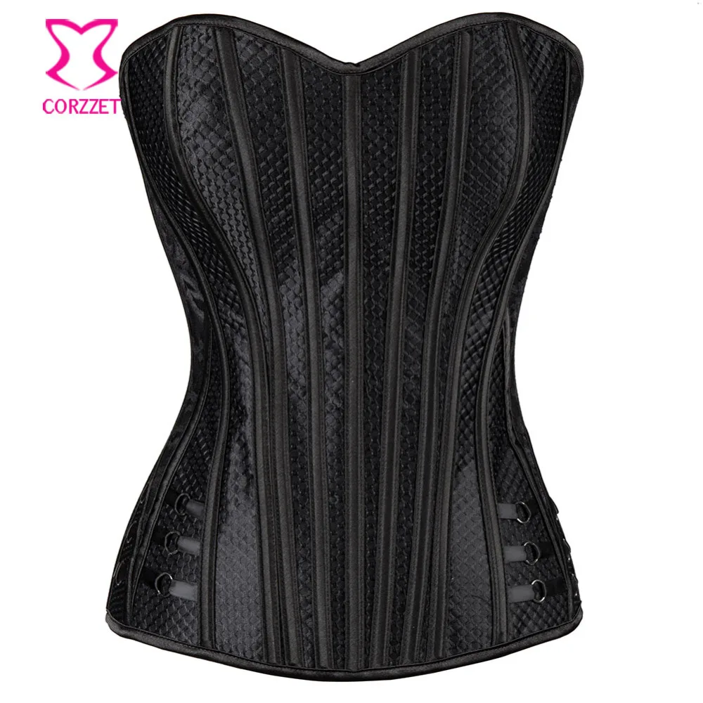 

Black Satin& Fishnet Lace Steampunk Korsett For Women Sexy Corset Burlesque Gothic Clothing Espartilhos E Corpetes Emagrecimento