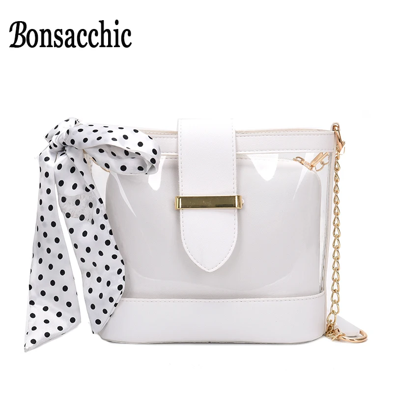 

Transparent Women Bag White Ladies Clear Handbag Scarves Small Female Shoulder Messenger Bag Designer Summer Beach Bag for Women