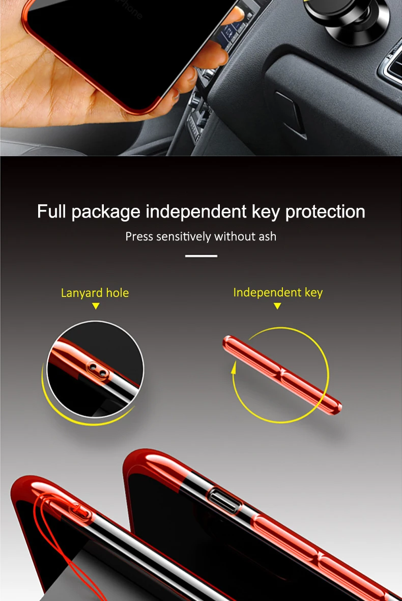 Iphone 7 Case Iphone Xs Max Case X  6 8 6S Plus Diamond Transparent Clear Electroplate TPU Finger Ring Case Luxury Back CoverDescription: