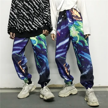 

2019 New Fashion Harajuku Pants Unisex Starry Sky Printed Casual Loose Trousers Women Streetwear Outfit Femme