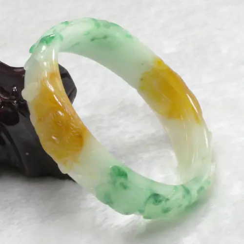 

2493 CHINA BEAUTIFUL HAND-CARVED GREEN JADEITE JADE GEMS BANGLE BRACELET