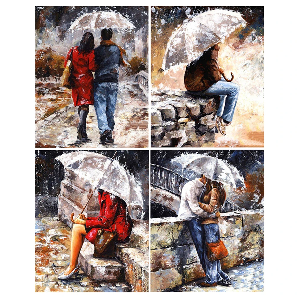 

5d DIY Diamond Painting Full Square Handmade Gift Diamond Embroidery Mosaic Cross Stitch Lovers Kiss In The Rain Home Decoration