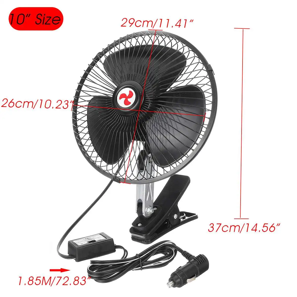 12V/24V 8"/10" Car Fan Cooling Airflow Clip-on All-Round Adjustable Electric Fans Low Noise Air Cooler For Auto Home Truck